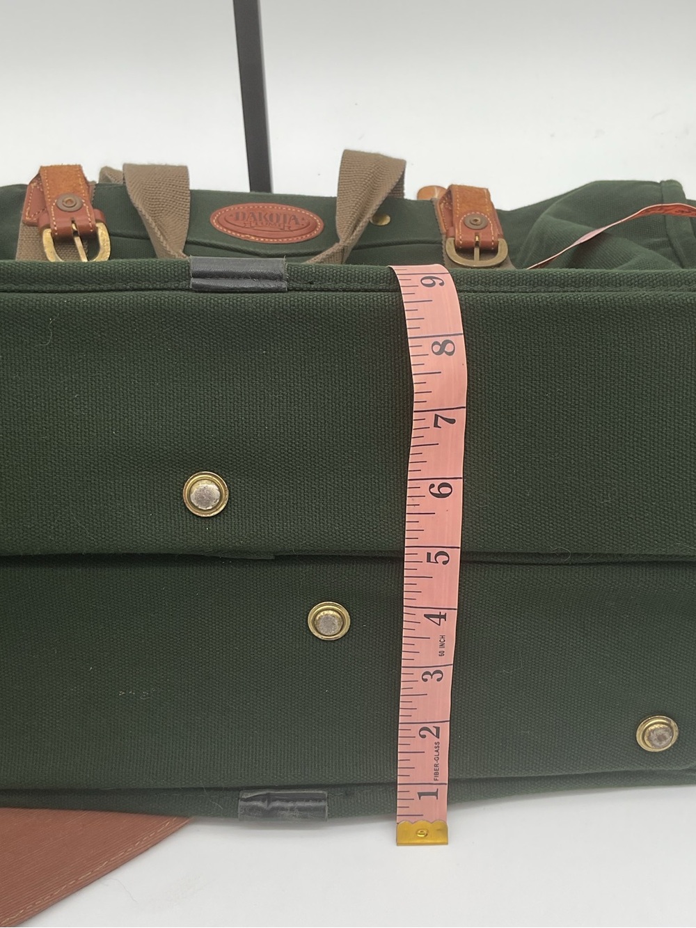 Tumi Dakota Green Canvas Duffel Suitcase with Brown Leather Trim - Picture 14 of 16